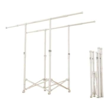 Imagem de Hhsdyl Vareta de Roupeiro de Chão a Teto, Vareta de Roupa Ajustável em Comprimento, Organizador de Roupeiro com 1 ou 2 Varões para Uso Interior e Exterior,White,Double A