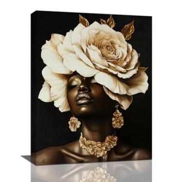 Imagem de Olivine Arte de parede para decoração de mulheres afro-americanas, imagem de mulher negra, pintura de beleza rosa elegante, impressões em tela estéticas abstratas, arte para banheiro, quarto, sala de