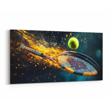 Imagem de Castle Fairy Arte de parede infantil de tênis em aquarela para sala de estar 96,5 cm C x 48,3 cm L, decoração de parede de raquete de tênis 3D para quarto e escritório, impressão de pintura de parede