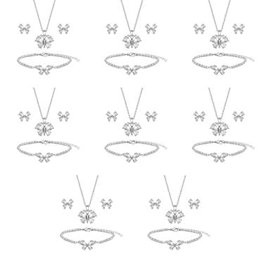 Imagem de Conjunto de joias de dama de honra para mulheres e meninas, ouro 18K e prata e ouro rosa banhado a ouro pingente borboleta colar brincos conjunto de pulseira, presente de dama de honra para casamento/proposta/festa/aniversário, Zinco Metal Vidro, Sem pedras preciosas