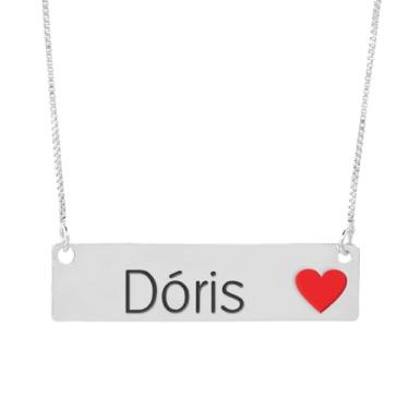 Imagem de Colar Semijoia Nome Personalizado Coração Resinado Dóris Banhado em Prata 1000-999001789