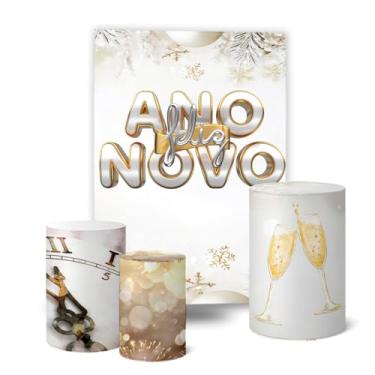 Imagem de Trio Capas Cilindro + Painel 1,50x2,0m Retangular Ano Novo (K6ANV0004)