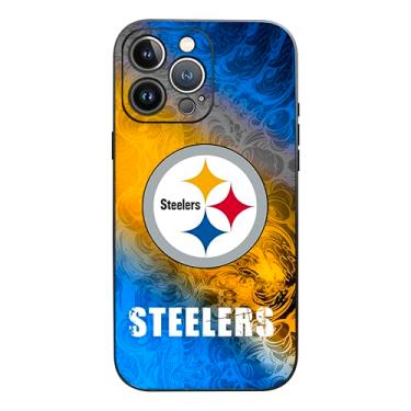 Imagem de JIATUWAN Capa de telefone compatível com iPhone 15 Pro Max, capa de telefone de silicone Steelers Fans à prova de choque, proteção contra quedas de nível militar antiderrapante e antiimpressões