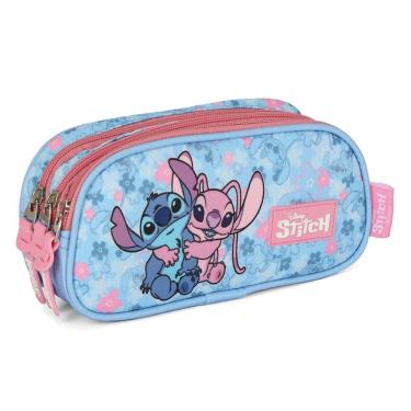 Imagem de Estojo 3 Repartições Escolar Disney Stitch Angel Rosa Up4you
