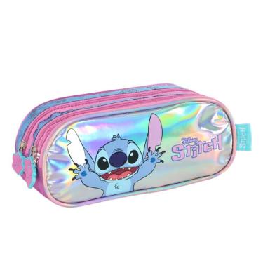 Imagem de Estojo Triplo Escolar Stitch Holografico Roxo Luxcel Up4you