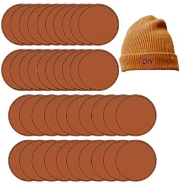 Imagem de QSYZAIL 40 adesivos de couro em branco para chapéus com adesivo para gravação a laser, personalização de prensa a calor (redondo, cáqui)