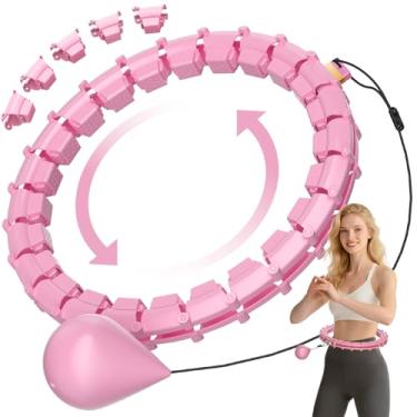 Imagem de HCOIW Argolas removíveis Hula Infinity Fitness Plus Size Silent Weighted Hula 165 cm 32 nós, Smart Noiseless Infinity Hula para mulheres, cintura 2 em 1 e equipamento de treino em casa abdominal, rosa