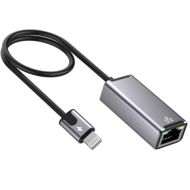 Imagem de [Certificação Apple MFi] Adaptador de rede LAN Ethernet RJ45 2 em 1 com porta de carregamento, cabo Lightning para E thernet, cabo Ethernet de 0,5 m para iPhone para RJ45 para iPhone, iPad, iPod