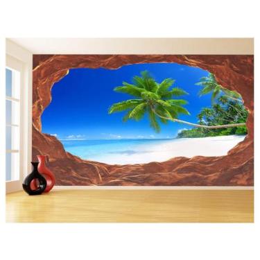 Imagem de Papel De Parede 3D Praia Mar Caverna Pedras Céu 3,5M Npr296 - Você Dec