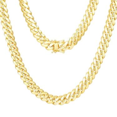 Imagem de Ucciyo Corrente de elos cubanos para homens, banhado a ouro 18 quilates, corrente de prata maciça/ouro, colar masculino 10 mm/12 mm/14 mm/16 mm de espessura, colar de corrente cubana Miami sem manchas