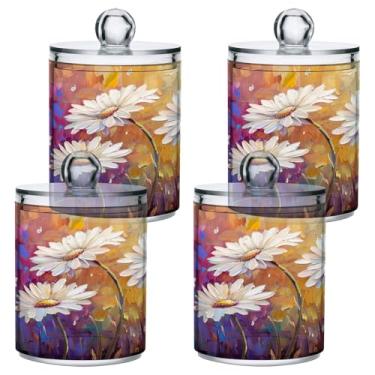 Imagem de ATTX Daisies Suporte para pintura a óleo Qtip para bola de algodão, cotonete, frasco de boticário transparente, decoração de casa, pote de armazenamento de cozinha, pacote com 4 (6)