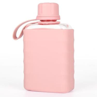 Imagem de Garrafa pequena moderna com manga de silicone, mini garrafa portátil de licor de viagem, garrafas de água de plástico Tritan transparente, 232,5 g sem BPA, bolso para beber álcool para uso ao ar livre