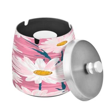 Imagem de Blueangle Cinzeiro de margaridas brancas com tampa para cigarros, à prova de vento/chuva, aço inoxidável, sem fumaça, inodoro, cinzeiro para uso interno ou externo (232)