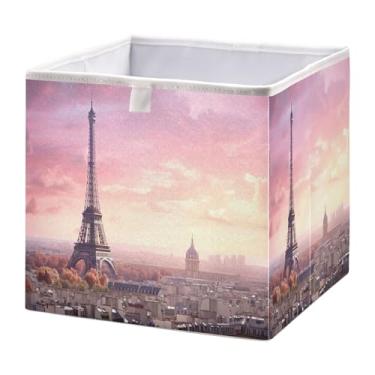 Imagem de SEHANY Caixa de armazenamento dobrável com flores da Torre Eiffel, organizador de tecido grande, dobrável, para roupas, brinquedos, livros, armário, berçário, 28 x 28 x 28 cm