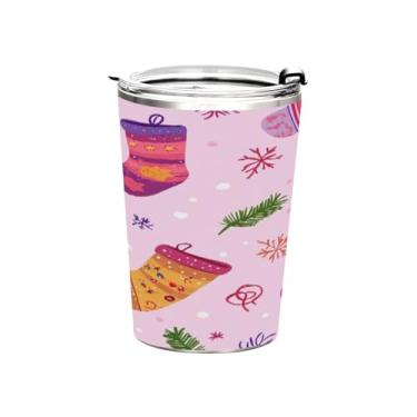 Imagem de Blueangle Copo de 340 g com tampa e canudo, copo de café com água isolada a vácuo de aço inoxidável, meias de Natal, caneca de viagem, copo térmico para bebidas quentes e frias (621)