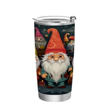 Imagem de Blueangle Copo de 590 ml com tampa e canudo, copo de café com água isolada a vácuo de aço inoxidável, caneca de viagem de gnomo de Natal, copo térmico para bebidas quentes e frias (683)