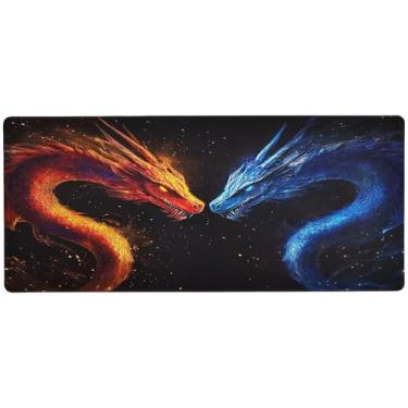 Imagem de SEHANY Red and Blue Dragons Tapete de mouse grande 80 x 39,9 cm antiderrapante para jogos com base de borracha de 3 mm de espessura, protetor de mesa para laptop, mesa para jogadores, desktop