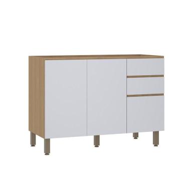 Imagem de Balcão De Cozinha Para Pia 120cm 2 Portas E 3 Gavetas Sem Ta Freijó/cinza Cristal