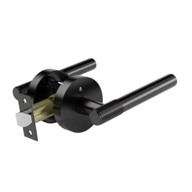 Imagem de Ｂｅｓｇａ Maçaneta interna com fechadura, e robusta, sem chave, com acabamento serrilhado, ideal para portas redondas de passagem em quartos ou, Preto