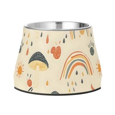 Imagem de SEHANY Tigelas para cães de ervas e cogumelos antiderrapante de aço inoxidável com fundo de borracha para evitar tombamento, tigelas elevadas para comida e água quadriculadas para cães e gatos