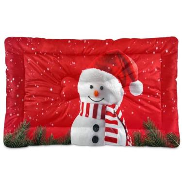 Imagem de SEHANY Cama de Natal com flocos de neve, boneco de neve, para cães, gatos, com fundo antiderrapante, para canil, colchão macio, lavável, para cães pequenos, médios e grandes, gatos, 61 x 45 cm