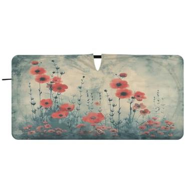 Imagem de Blueangle Aquarela flores silvestres pára-brisas sombra solar - 149.9 cm x 76.2 cm dobrável carro janela frontal blocos pára-sol raios UV viseira de sol (368)