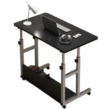 Imagem de HGTRH Mesa sobreposta com rodas, mesa móvel ajustável em altura com compartimento de armazenamento único 80 x 40 cm, ajuste de altura 56 x 82 cm, fácil de montar, economize espaço, preto