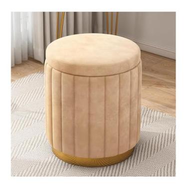 Imagem de HGTRH Banqueta de veludo com armazenamento, otomano redondo com estofado, pequeno lugar para quarto, sala de estar, descanso para os pés, quarto, banco de maquiagem, amarelo
