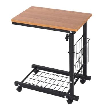 Imagem de Mesa lateral de sofá ajustável em altura, mesa móvel para computador com rodízios bloqueáveis, cesta de armazenamento lateral, 30 kg, ajuste de altura do rolamento de carga 56-76 cm 48 * 30 cm A