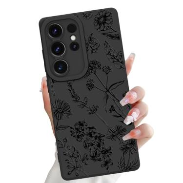 Imagem de OOK Compatível com Samsung Galaxy S25 Ultra, silicone preto flores silvestres padrão fofo, proteção de câmera TPU macia fina à prova de choque capa de telefone para mulheres meninas - preto flores