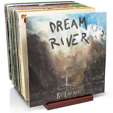 Imagem de MÖNKE Suporte de disco de vinil premium - um porta-discos estilo meados do século para álbuns, capacidade de 50 a 60 LPs - com uma ranhura de exibição de disco agora em reprodução (marrom)