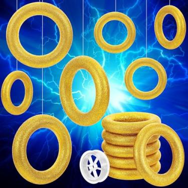 Imagem de Soulchen 7 peças anel de ouro decoração de festa de aniversário 20 cm anéis de ouro coroa dourada círculo mesa centro de mesa jogo de vídeo game filme desenho animado suprimentos de festa de