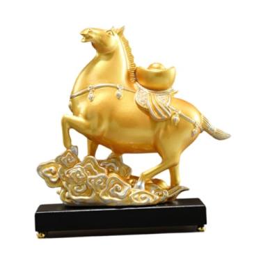 Imagem de IEUDNS Estátua de Cavalo, Estátua de Animal em Resina, Estatueta Feng Shui para Decoração de Mesa ou Lareira, Ouro