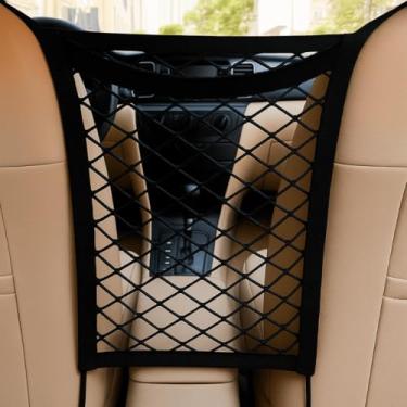 Imagem de Organizador 3 Camadas para Banco de Carro com Barreira de Segurança | Redinha Elástica Universal para Lanches, Brinquedos e Garrafas | Presente para Mães (001,50x35cm)