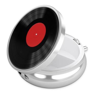 Imagem de Estojo de comprimidos vintage para disco de vinil, caixa de comprimidos, 3 compartimentos, pequeno suporte de comprimidos de metal com espelho, mini recipiente de viagem para bolsa, bolso feminino e