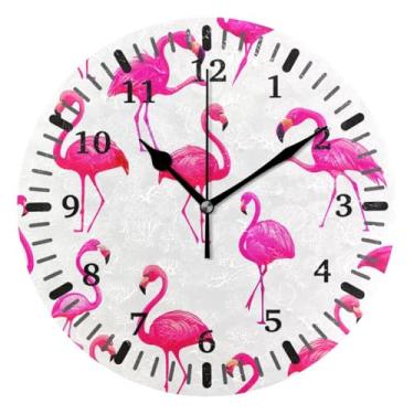 Imagem de CEBUGI Relógio de parede flamingos operado a bateria relógios redondos silenciosos sem tique-taque relógios de parede para cozinha, banheiro, quarto, escritório, decoração 25,4 cm