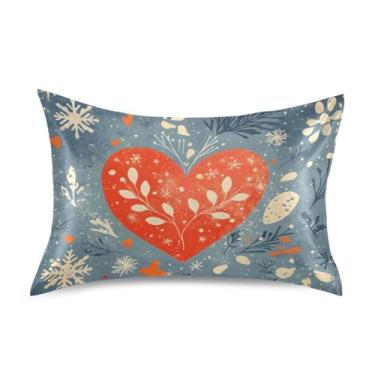 Imagem de Wassud Fronha de cetim para cabelo e pele vermelho coração macio fronhas de seda macia tamanho padrão capas de travesseiro respiráveis com fecho de envelope