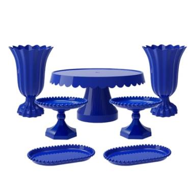 Imagem de Kit Completo de Festa com 1 Boleira 2 Vasos , 2 Mini Boleiras Pérola e 2 Bandejas pérola para decoração(TQ - AZUL TURQUESA)