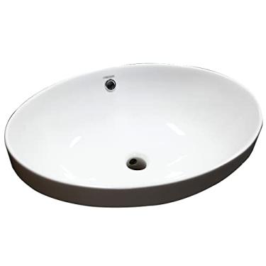 Imagem de YYBOES Pia de banheiro pia de banheiro oval branca semi-embutida acima do balcão pia de vaso de cerâmica 55,88 cm x 40,64 cm bancada de cerâmica pia de vaso de banheiro pia de vaso