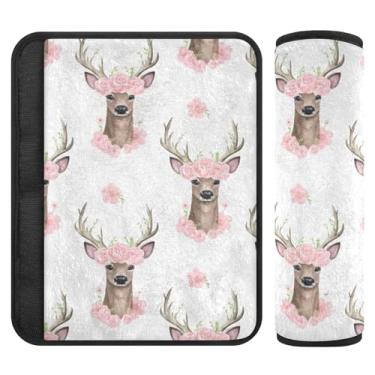 Imagem de Burbuja Capa para cinto de segurança de carro Deer Heads Protetor de cinto de segurança macio confortável para alça de ombro de assento, 1 par médio