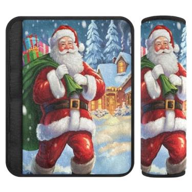 Imagem de Burbuja Capa para cinto de segurança de carro Papai Noel protetor de cinto de segurança macio confortável para alça de ombro de assento, 1 par pequeno