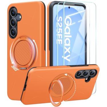 Imagem de JAME Capa para Samsung Galaxy S25 FE, compatível com Magsafe, 2 unidades, protetor de tela, suporte de anel, suporte de suporte, capa protetora de camada dupla à prova de choque para Galaxy S25 FE