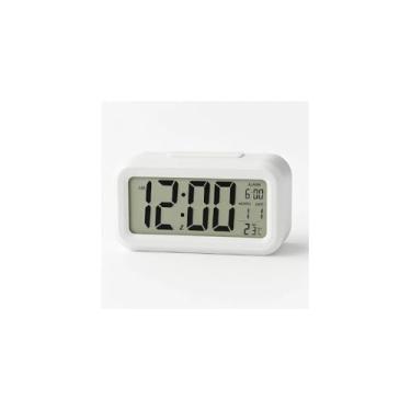Imagem de Mini Relógio Despertador Digital com Display LED, Branco, 8x8x8cm, Plástico, Função Soneca, Temperatura, Data, Pilhas AAA