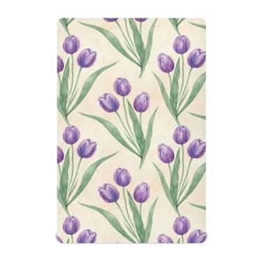 Imagem de Burbuja Lençol de berço de tulipa violeta para meninos e meninas, lençol com elástico 71 x 132 cm para colchões de berço padrão e infantil, macio e respirável