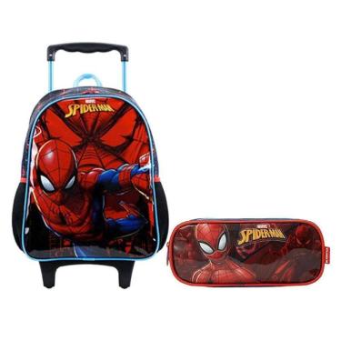 Imagem de Kit Mochila Com Rodinhas Spider Man 11660 E Estojo Escolar 13335 - Xeryus
