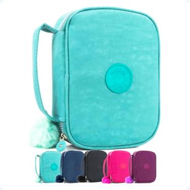 Imagem de Estojo Escolar Feminino Masculino Grande Box Ziper Resistente Escolar Papelaria Fofa Infantil Unissex Com Organizador De Lápis Canetas Marcadores Lapiseiras Borrachas Apontadores, VERDE