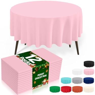 Imagem de misaya 12 pacotes de toalhas de mesa descartáveis de plástico, toalha de mesa redonda impermeável de 213 cm, à prova de vazamento e capas de mesa decorativas resistentes para piquenique, festa e