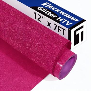Imagem de TECKWRAP Vinil de transferência de calor HTV com glitter magenta, 30,5 cm x 2,8 m, glitter magenta em vinil para camiseta, vestuário, bolsa, aparência de roupas DIY