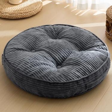 Imagem de HIGOGOGO Almofada lavável de chão para adultos, almofada de meditação, grande assento redondo, capa de veludo cotelê tufado removível, para sala de estar ou ioga, 55 x 55 cm, lavável na máquina