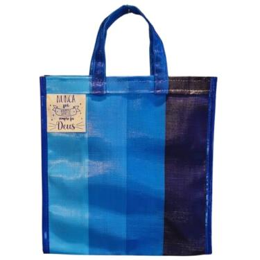 Imagem de Sacola Reutilizável 37x37x16cm | Suporta 25kg | Colorida, Sustentável e Personalizada com Frases | Presente | Praia | Feira | Mercado (Nunca foi Sorte, Azul 4 Tons)